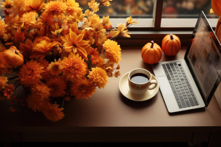 Topview office desk decorate autumn theme. Generative AIの素材