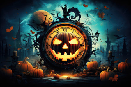Halloween festival and alarm clock background. Generative AIの素材