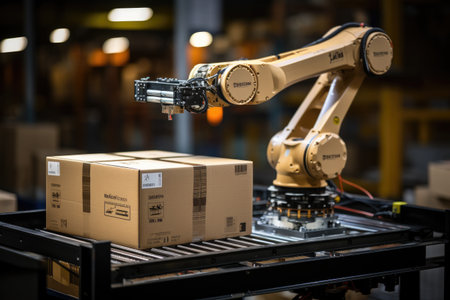 Robotic Arm in warehouse. logistic concept. Generative AIの素材