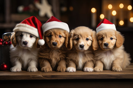 Pet wearing santa hat. Christmas festival. Generative AIの素材