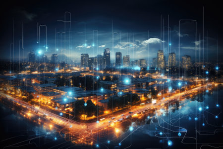 Intelligence smart city, cyberspace and innovation concept. Generative AIの素材