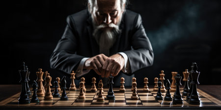 Business Strategy concept. Business man playing chess game to development analysis new strategy plan. Generative AIの素材