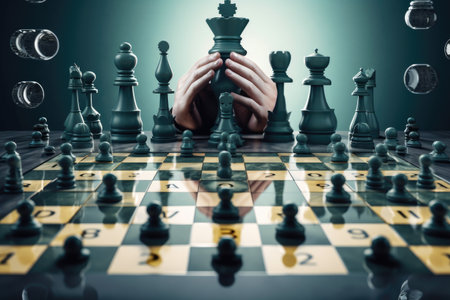 Business Strategy concept. Business man playing chess game to development analysis new strategy plan. Generative AIの素材
