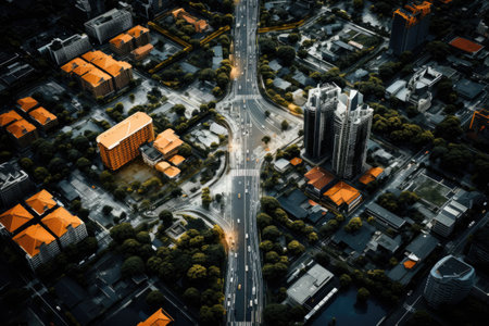 Abstract night cityscape background. Smart city, ai and digital transformation concept. Generative AIの素材