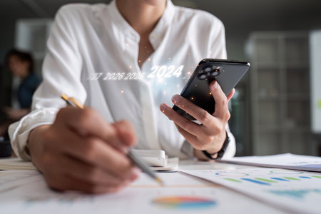 Analytical business people planning business growth 2024, strategy digital marketing, profit incomeの写真素材