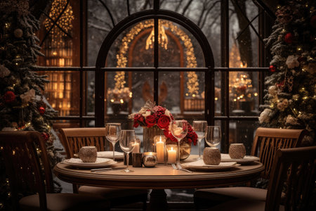 Luxury Dinner with Christmas eve. Generative AIの素材