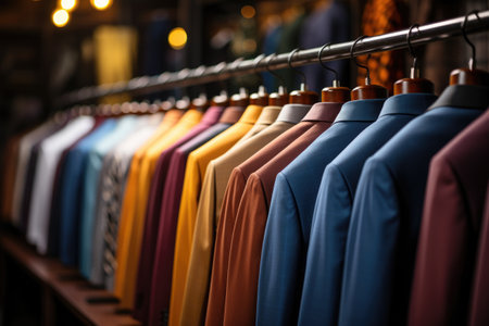 A shirts on hang for sale in shop at luxury shopping mall. Generative AIの素材