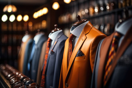 A shirts on hang for sale in shop at luxury shopping mall. Generative AIの素材