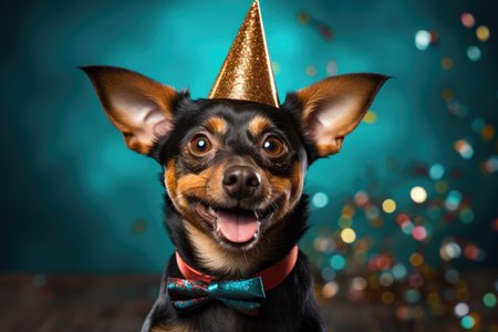 A Happy Dog in new year party festival. Generative AIの素材