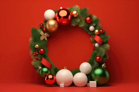 Mockup Empty Frame and Christmas baubles decoration. Generative AIの素材