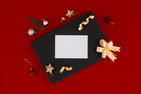 Black Friday blank card mock-up scene. Creative layout made of Box with paper card note. Flat lay. Black Friday conceptの写真素材
