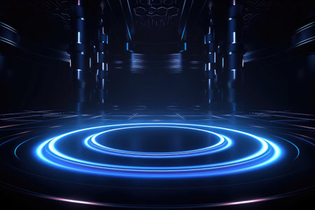 Abstract technology hud interface hologram elements neon lights, circle percent vitality innovation on hi tech future design. Generative AIの素材