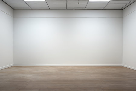 Empty room and wall and wooden floor with interesting with glare from the window. Interior background for the presentation. Generative AIの素材