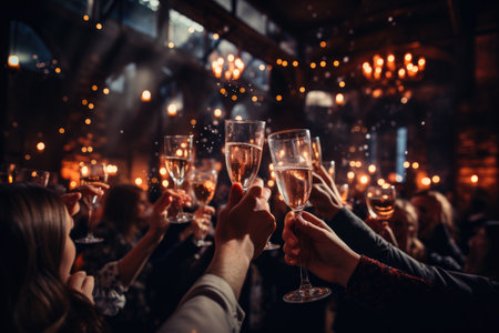 Diverse people at New year or Christmas party celebration. Generative AIの素材