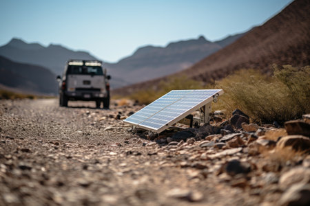 Truck car with Portable Solar panel. Generative AIの素材