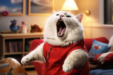 Cat is Sport fans cheer and celebrating a winning tournament in stadium. Generative AIの素材