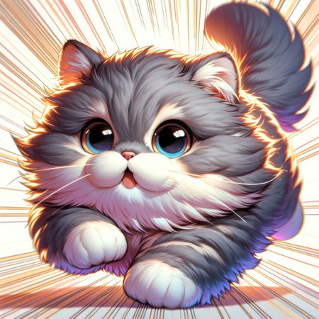 Cute chubby cat run, illustration Generative AIの素材
