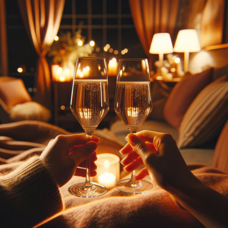 Celebration toast with champagne. luxury and cozy concept. Generative AIの素材