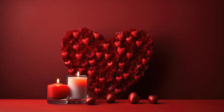 Valentine Background decorate with heart and candle. Generative AIの素材