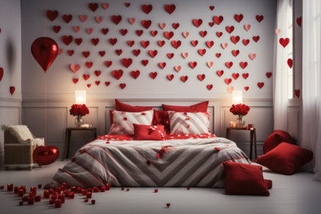 Bed room decorate with Valentine theme. Generative AIの素材
