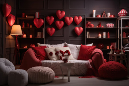 Living room decorate with Valentine theme. Generative AIの素材