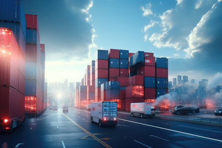 Containers Cargo Ship at logistic hub. Generative AIの素材