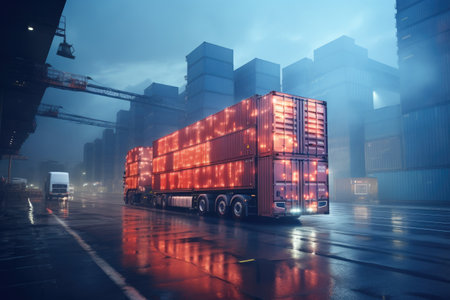 Containers Cargo Ship at logistic hub. Generative AIの素材