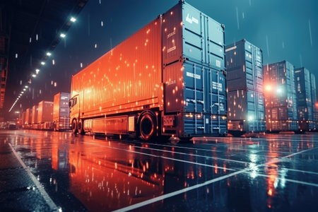 Containers Cargo Ship at logistic hub. Generative AIの素材