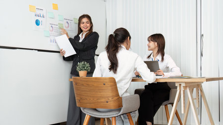 Diverse startup young people and partnership brainstorm while meeting project at meeting roomの写真素材