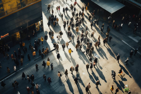 Crowd people in rush hour on a cross street. Generative AIの素材