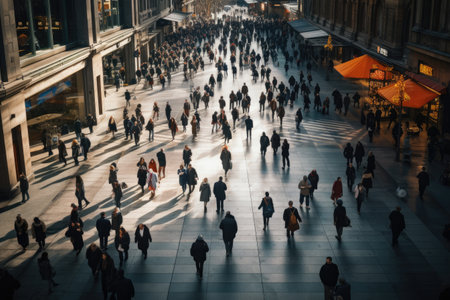 Crowd people in rush hour on a cross street. Generative AIの素材