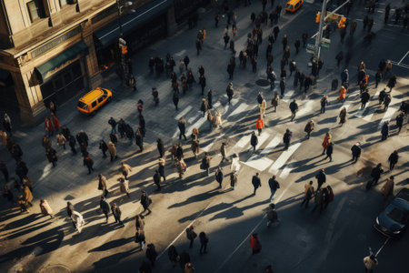 Crowd people in rush hour on a cross street. Generative AIの素材