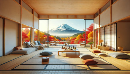 Modern living room interior design for home. Japan style. Generative AIの素材