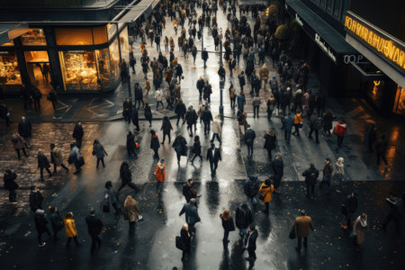 Crowd people in rush hour on a cross street. Generative AIの素材