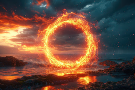 Abstract background circle fire frame. Generative AIの素材