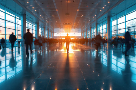 Traveler with backpack at the modern airport terminal. Generative AIの素材