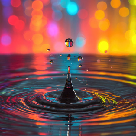 Abstract Dripped water with colourful background. Generative AIの素材