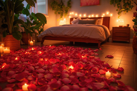 Rose Petals Pathway. Romantic background. Generative AIの素材