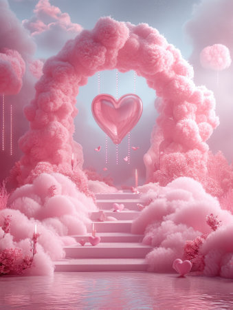 Pink podium state for presentation. Valentine concept. Generative AIの素材