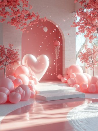 Pink podium state for presentation. Valentine concept. Generative AIの素材