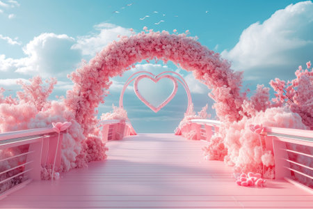 Pink podium state for presentation. Valentine concept. Generative AIの素材