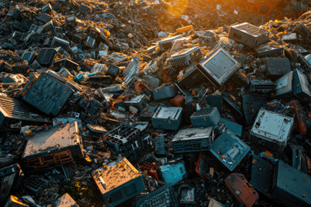 Garbage pile of renewable electronic hardware. Generative AIの素材