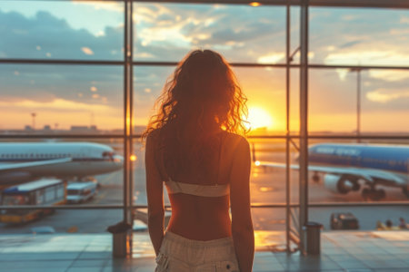 Traveler at airport terminal. Travel concept. Generative AIの素材