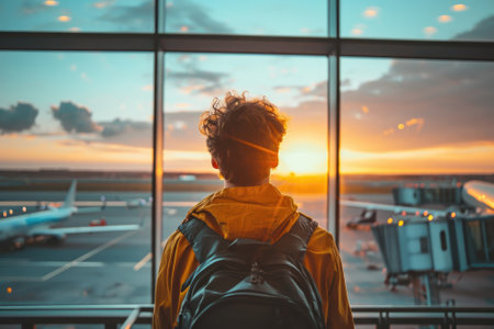 Traveler at airport terminal. Travel concept. Generative AIの素材