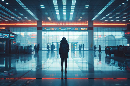 Traveler at airport terminal. Travel concept. Generative AIの素材