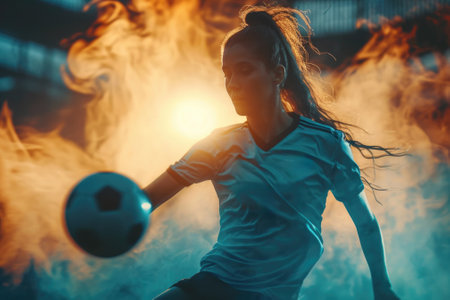 Football or Soccer player at championship match. Generative AIの素材