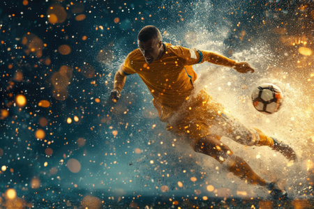 Football or Soccer player at championship match. Generative AIの素材
