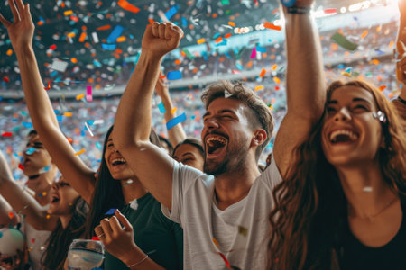 Sport fans celebrate while winning. football and soccer concept. Generative AIの素材