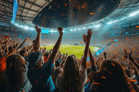 Sport fans celebrate while winning. football and soccer concept. Generative AIの素材