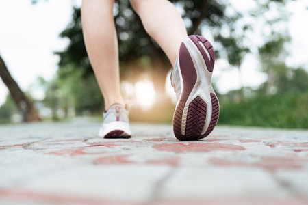 Close up shoe of women shoe for jogging or marathon. athlete conceptの写真素材